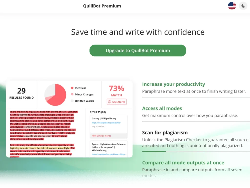 Quillbot paraphrasing tool used by a student